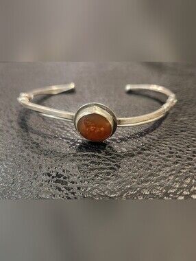 Sterling Silver Cuff Bracelet with Carnelian Stone